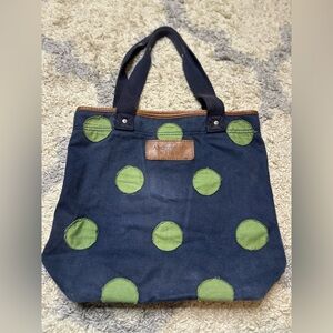 VINTAGE Abercrombie & Fitch Navy and Green Polka Dot Tote Bag